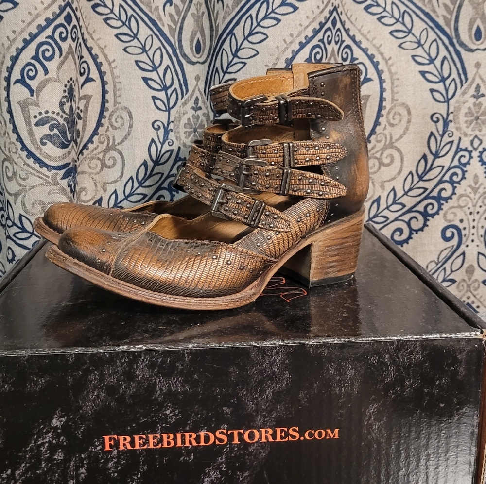 Freebird FELICITY Copper Distressed Brown Ankle Booties with Buckles 7